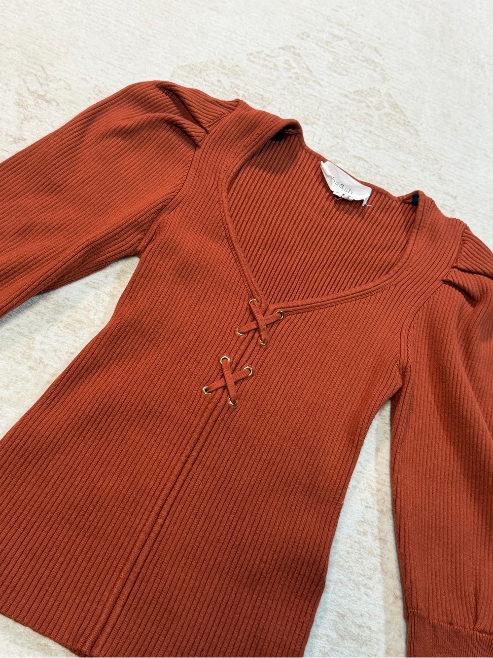 Ba&sh Rust Lace-Up Ribbed V-Neck Sweater - Picture 4 of 10